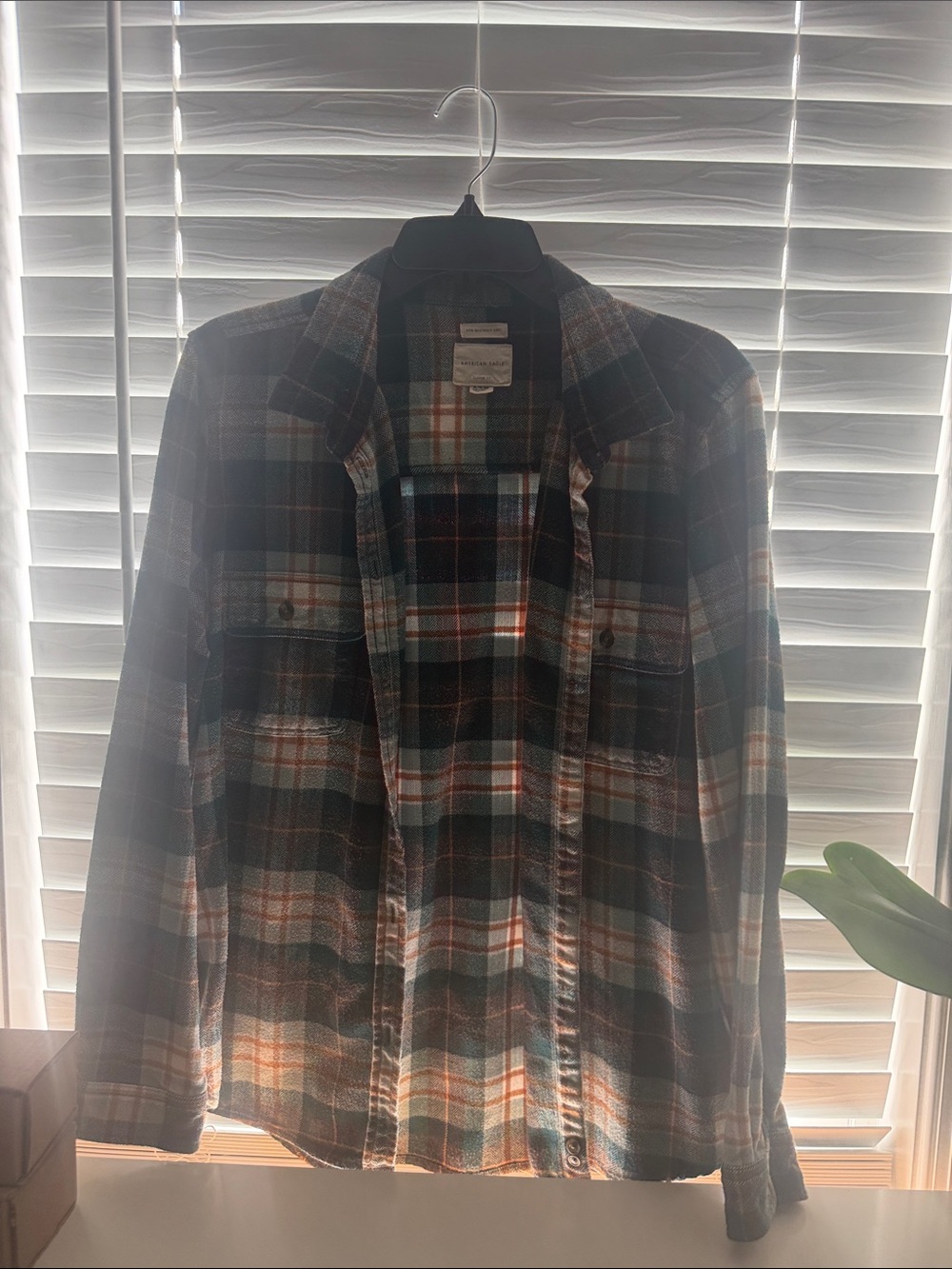 American Eagle Outfitters Plaid Shirt Jacket in Green, Brown & Orange